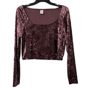 ABOUND Nordstrom Purple Crushed Velvet Square Neck Crop Top Large